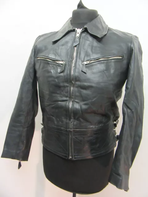 Vintage 60'S Anton Vanek Police Leather Motorcycle Jacket Size Uks ,,,Austrian