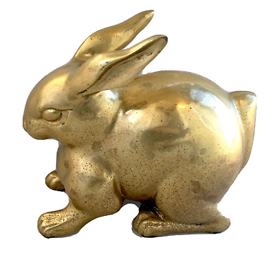 Large & Heavy Vintage Brass Bunny Rabbit Sculpture Figure, 14 lbs & 10-1/2" Long