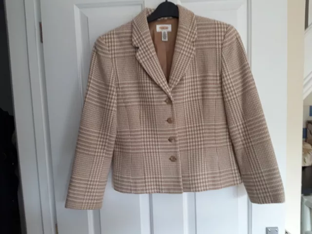 Talbots petites Jacket/Blazer Beige Size  10 Lined Check Wool Occasion