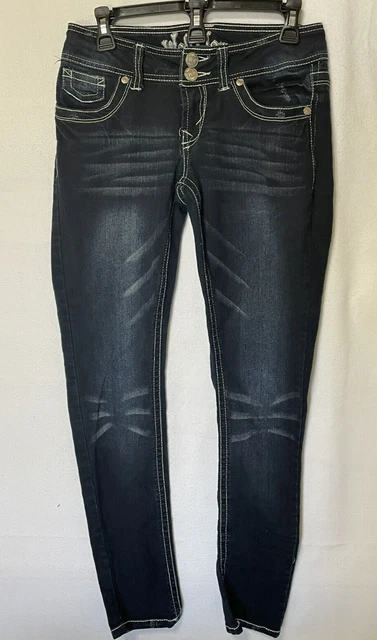 Wallflower Jeans Womens Size 5 Blue Skinny Embroidered Pocket Embellished