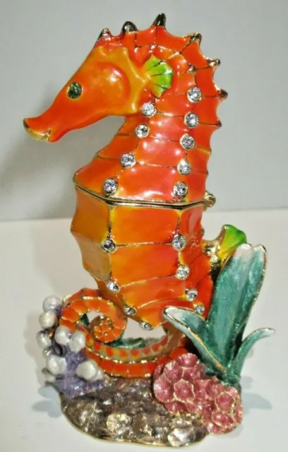 Seahorse Trinket Box Swarovski Crystals Ceil Multi Enamel Color