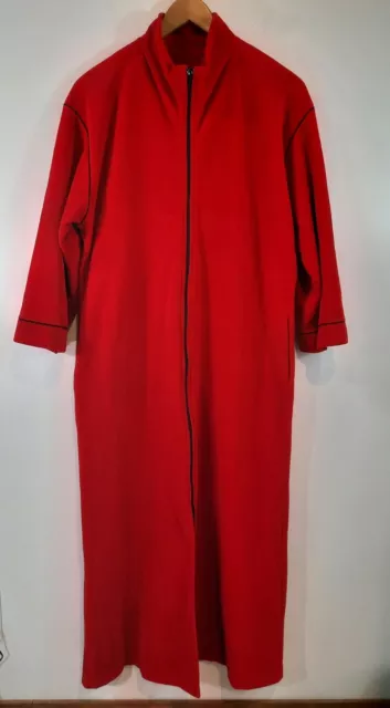 Vtg Vanity Fair Womens Housecoat Robe Small Red Fleece Velour Full Zip USA Made