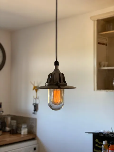 Industrial Vintage Hanging Light Restored And Rewired
