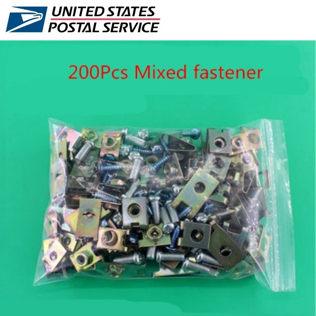 200pcs Mixed Car Body Door Panel Fastener Fixed Screw Gasket Fender Metal Clips