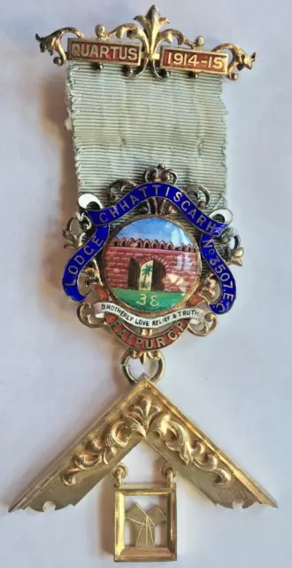 Masonic Medal Jewel Chhattisgarh Lodge 3507EC India Hallmarked silver gilt 1915