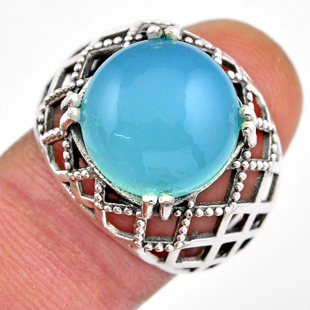 Free Shipping 10.70cts Solitaire Natural Chalcedony Round Ring Size 6.5 Y33647
