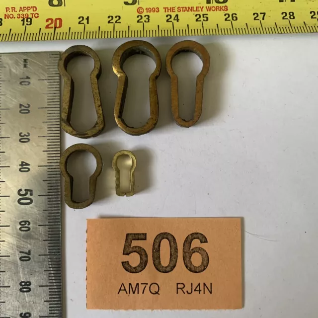 Job Lot 5 OLD STOCK ANTIQUE BRASS FURNITURE ESCUTCHEON KEYHOLE KEY HOLE 06