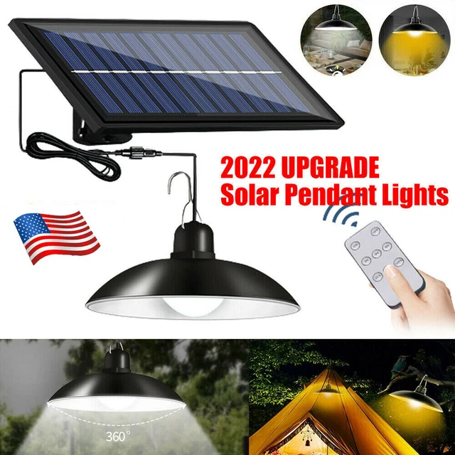 LED Solar Panel Powered Pendant Hanging Light + Remote Garden Yard Shed Lighting