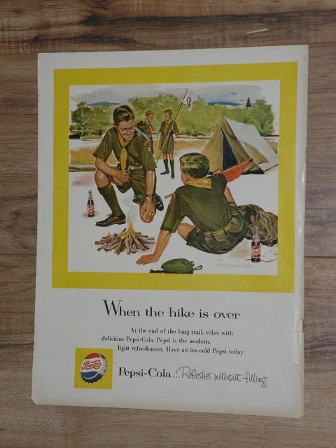 Magazine Ad* - 1957 - Pepsi - Boy Scouts - campfire & tent