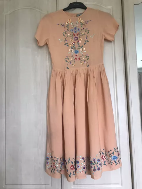 Asos Premium Midi Skater Summer Floral Dress In peach With Embroidery - Size 8