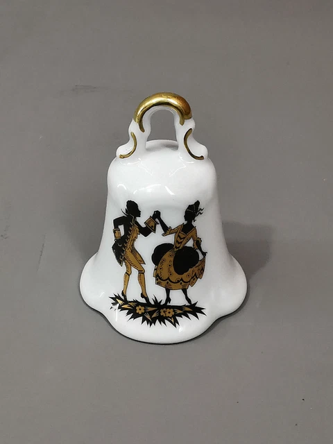 9986460-d Tischglocke Watteauszene schwarz-gold Lindner Porzellan Bayern 5x6,5cm