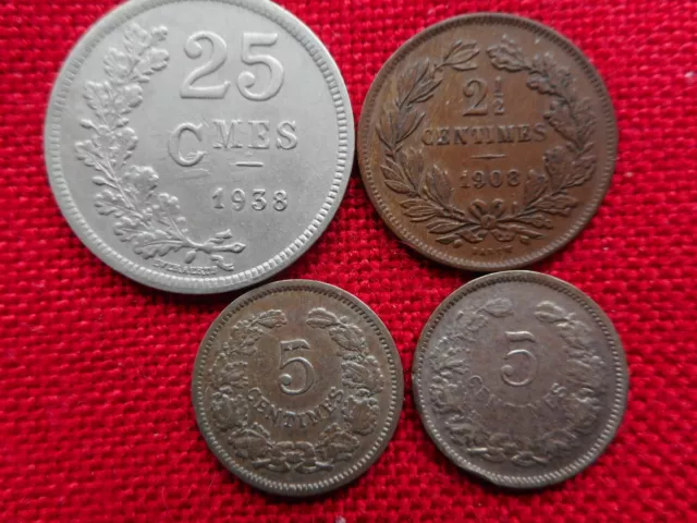 Luxemburg 2x 5 Centimes 1901+2 1/2 Centimes 1908+25 Centimes 1938     (10)