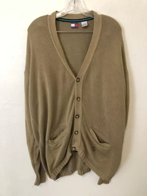 Vintage Tommy Hilfiger Button Up Cardigan Sweater  Beige Size Large Made in USA