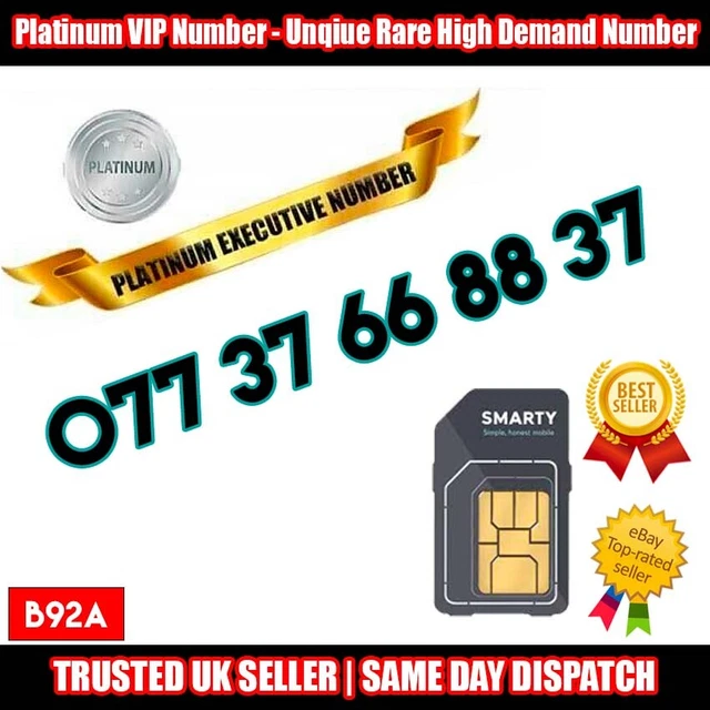 PLATINUM Number Golden Number - 077 37 66 88 37 - Easy to Memorise SIM - B92A