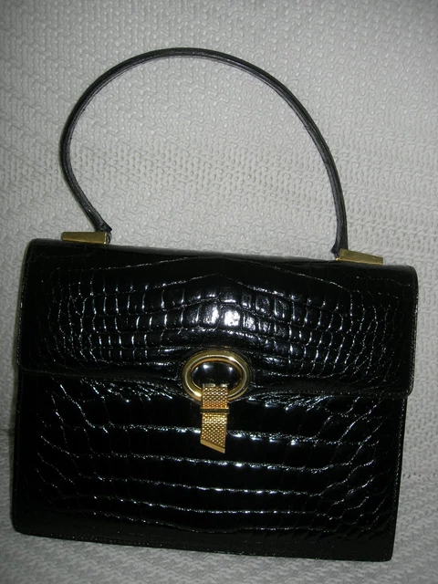 Sac Main Vintage En Crocodile/caïman Marron - Taille Moyenne - Occasion Avec Traces D'usure