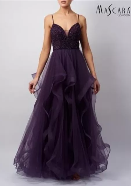 Mascara MC16937 size 10 purple Lace tiered tulle evening dress BNWT