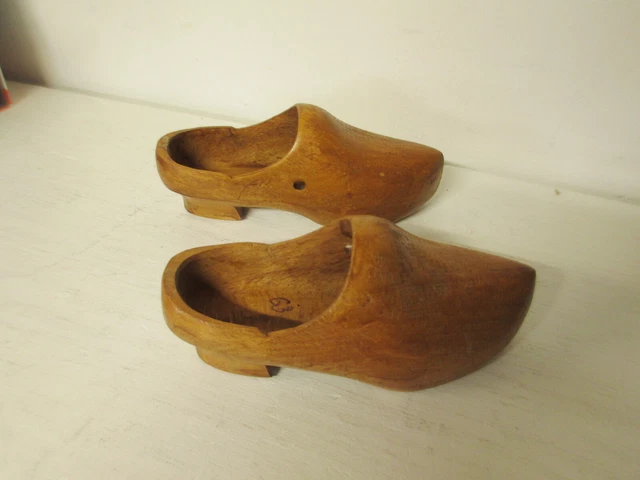 Vintage French Wooden Clogs, Hand Carved Wood 3