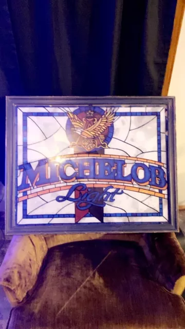 Vintage MICHELOB BEER STAINED GLASS Look SIGN