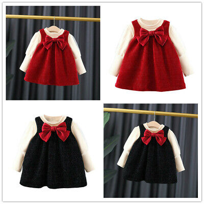 Baby Girl Cute Dress Sheer Patchwork Pullover T-Shirt Party Bowknot Decor Outfit