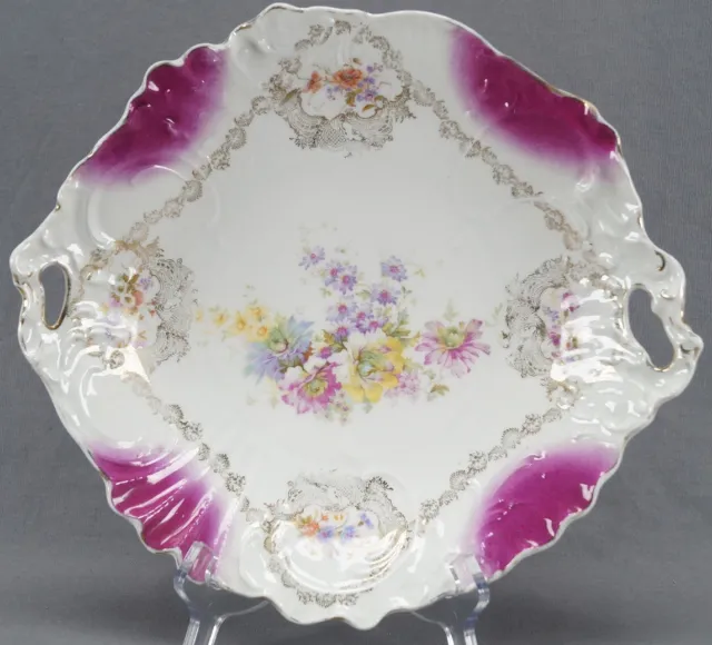 Carl Tielsch Floral Pink & Fancy Gold 20385 47 Large Serving Bowl 1887 - 1900
