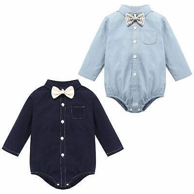 Infant Baby Boys Long Sleeve Romper Gentleman Shirt Bodysuit Top Casual Jumpsuit
