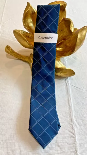 Calvin Klein Men's Silk Blend Tie ~ Blue ~ Plaid ~ NEW MSRP: $69.50