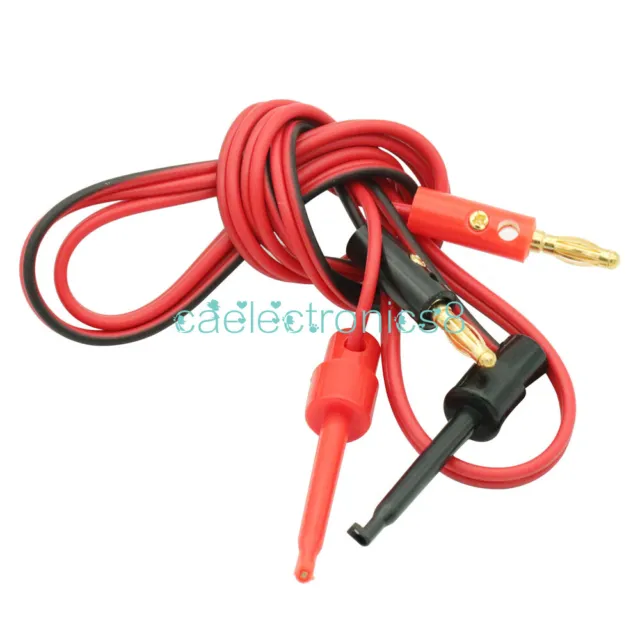 1 Pair Red & Black Small Test Hook Clip to Banana Plug For Multimeter Lead Cable