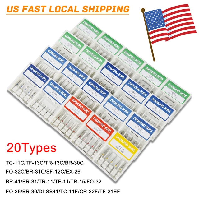 20 Boxes Dental Diamond Burs For High Speed Handpiece FG 1.6mm Tips Multi-use