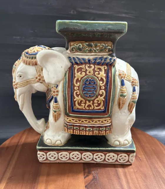 VTG! Elephant Figurine Glazed Ceramic Bookend/Stand Made In China 8.3”Tall!