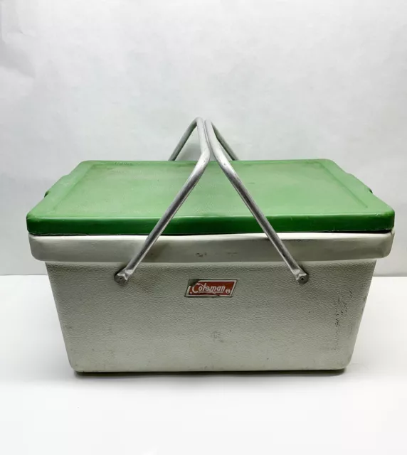 Coleman Picnic Style Cooler Ice Chest Metal Folding Handles Green VTG 1970’s