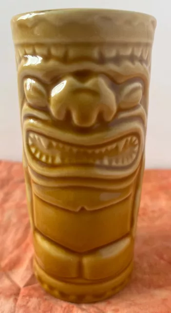 2001 Accoutrements Ceramic Tiki Mug Cup Tumbler Brown Yellow 5.5” 3