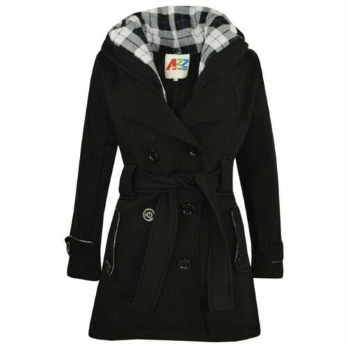 Bambine Soprabiti con Cappuccio Trincea Cappotti Risvolti Nero Parka Giacche