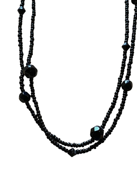 Black glass seed bead & faceted bead necklace 28”