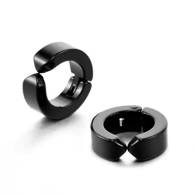 Zense - Pendientes de acero negro para hombre sin piercing en la oreja ZE0070