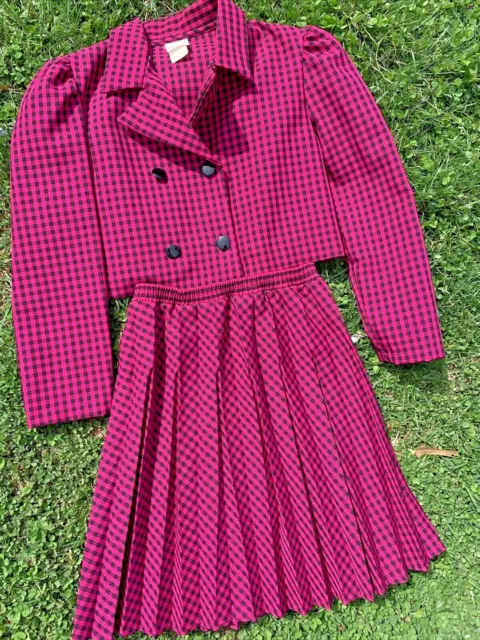 Vintage Skirt Suit CUDDLE TEEN Fuchsia Pink & Black Diva SO CUTE sz 10 ❤️sj7m17