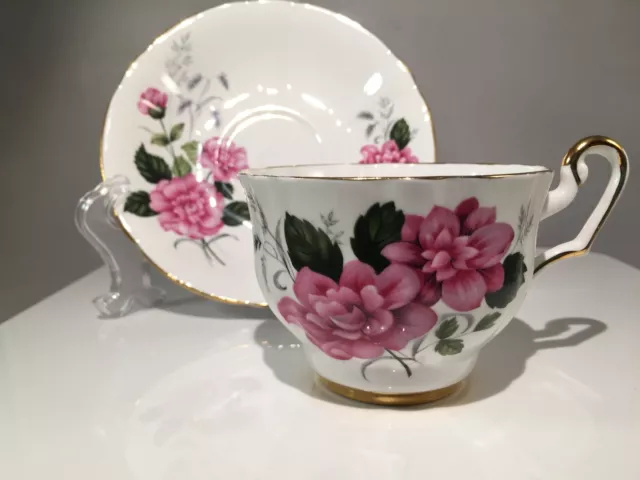 K.H.I.  Tea Cup And Saucer Fine Bone China pink flowers England