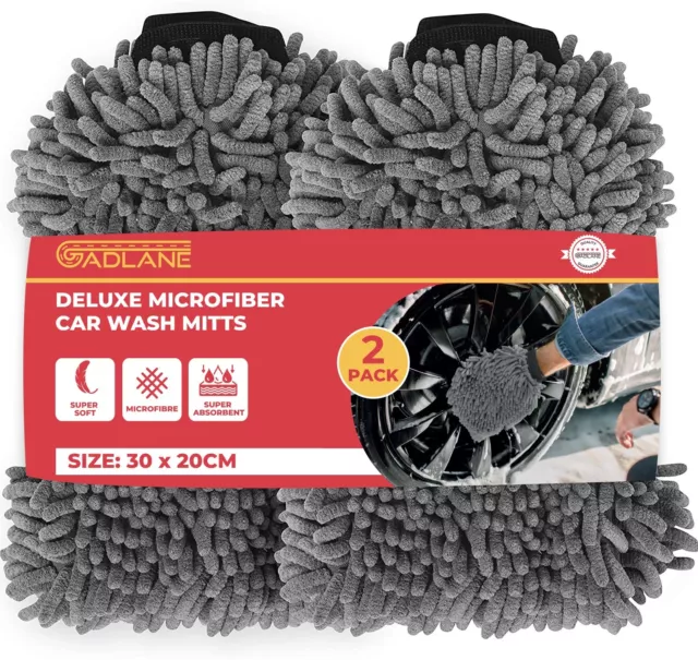 GADLANE 2 x Microfibre Car Wash Mitt Ultra Soft Noodle Glove Cleaning Sponge