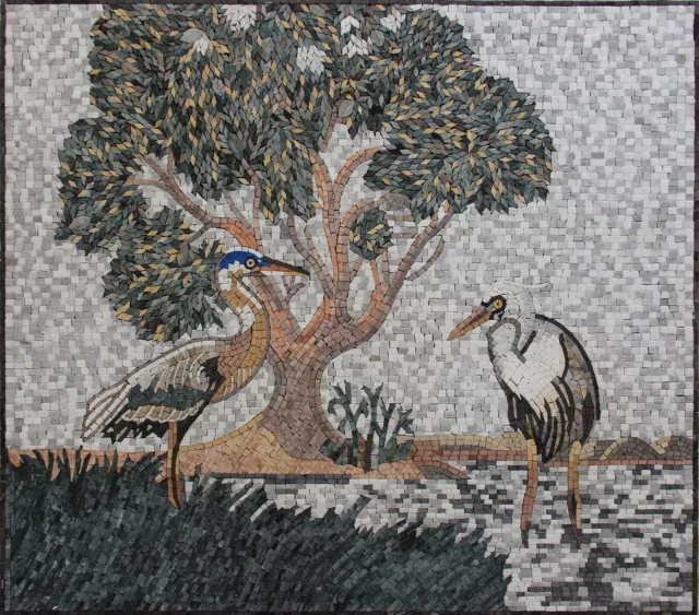 Mosaic Marble Colorful River Birds ANIMAL Art Design  43x37 Inches