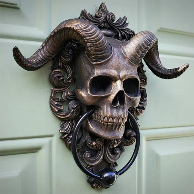 Hell Demon Cuernos Calavera Puerta Colgante Llamador Resistente Gótico Hogar DecoraciónTM
