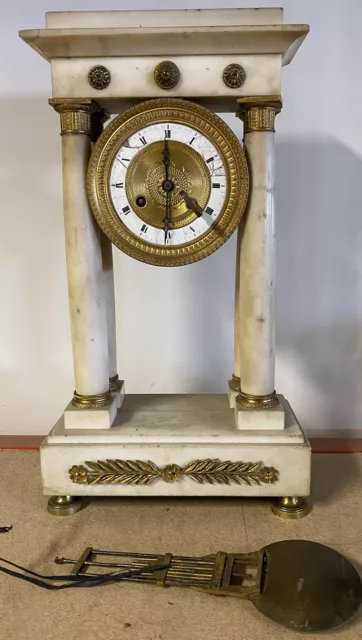 Pendule Portique Marbre Blanc XIXeme Empire Napoléon III Horloge Bronze