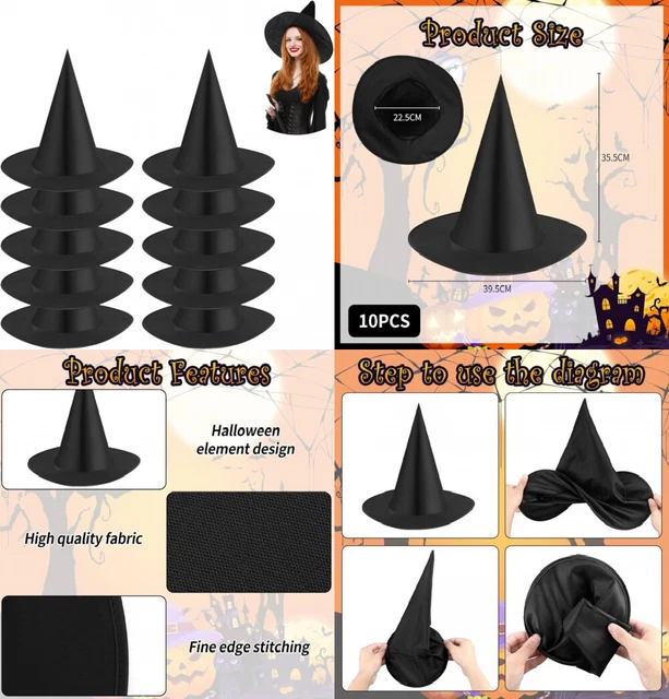 10 Pezzi Cappello da Strega Nero Cappelli Festa di Halloween Costume...