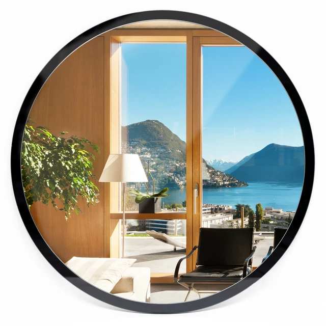 Grand Miroir Rond Décoratif 100 Cm - Cadre Blanc/Noir - Fixation Murale - Verre Sécurité