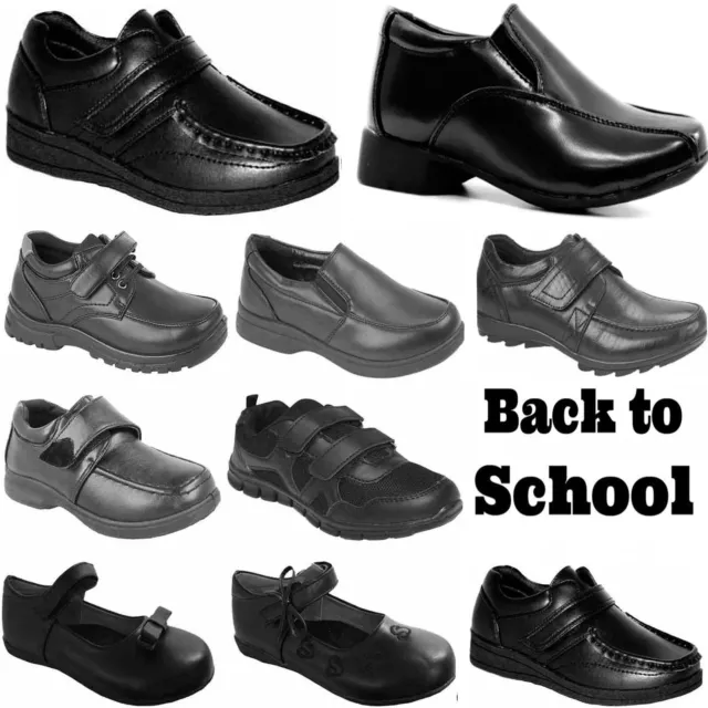 Boys Black Smart Dress School Shoes Kids Formal Wedding Easy Fasten Boots New