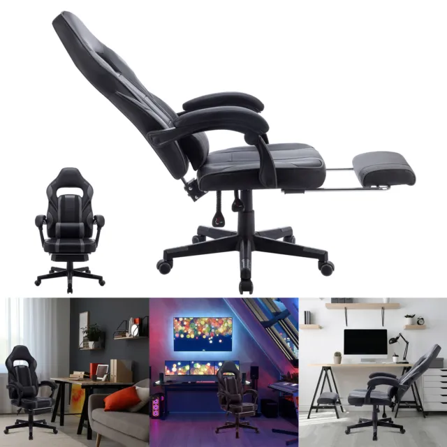 Drehstuhl Gaming Stuhl Computerstuhl Chair Ergonomischer mit Fußstütze & Rollen