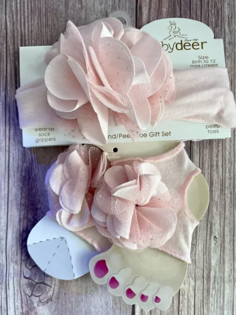 NWT Baby Girls Flower Headband & Peep Toe Booties Gift Set Newborn 0 3 12 M