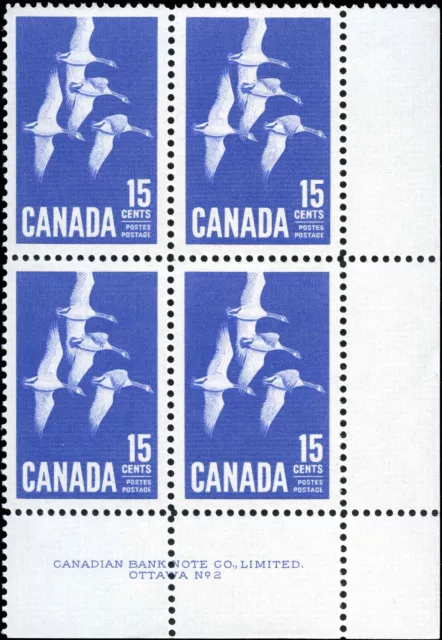 Canada Mint NH 15c Scott #415 Plate 2 Corner Block 1963 Canada Goose Stamps