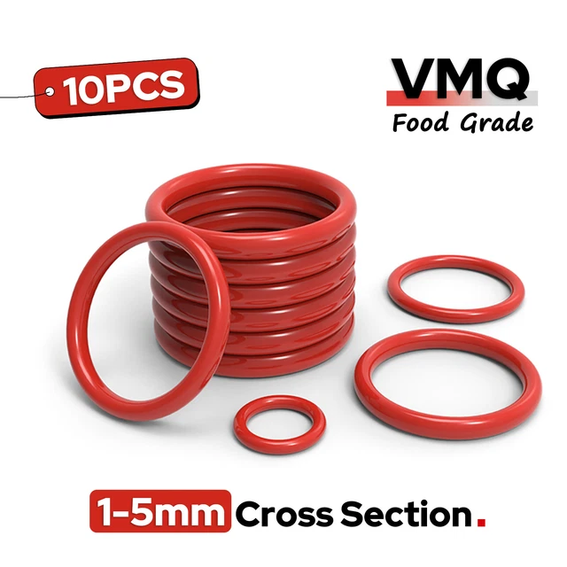 FOOD GRADE O-RING 1-5mm Cross Section Red Silicone Rubber O Rings 1mm ...