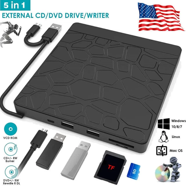 EXTERNAL CD DVD Drive For PC Laptop Windows 11 10 USB 3.0 Burner Reader