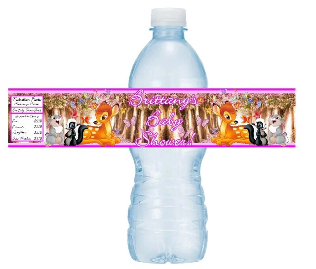 12 Bambi Baby Shower Birthday Party Water Bottle Labels Stickers Pink Girl