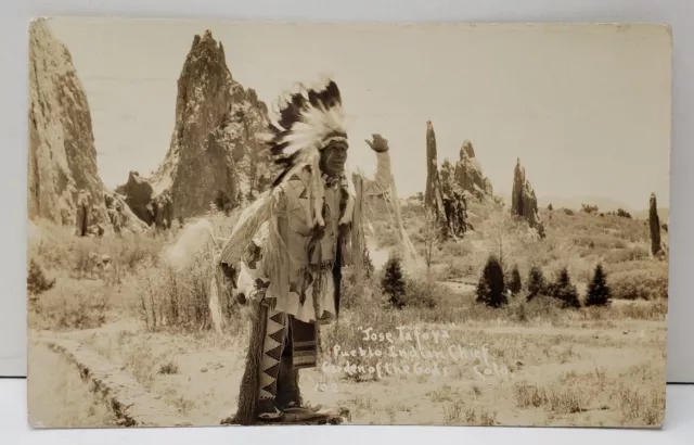 RPPC Garden of the Gods, Colorado JOSE TAFOYA PUEBLO INDIAN CHIEF Postcard C20